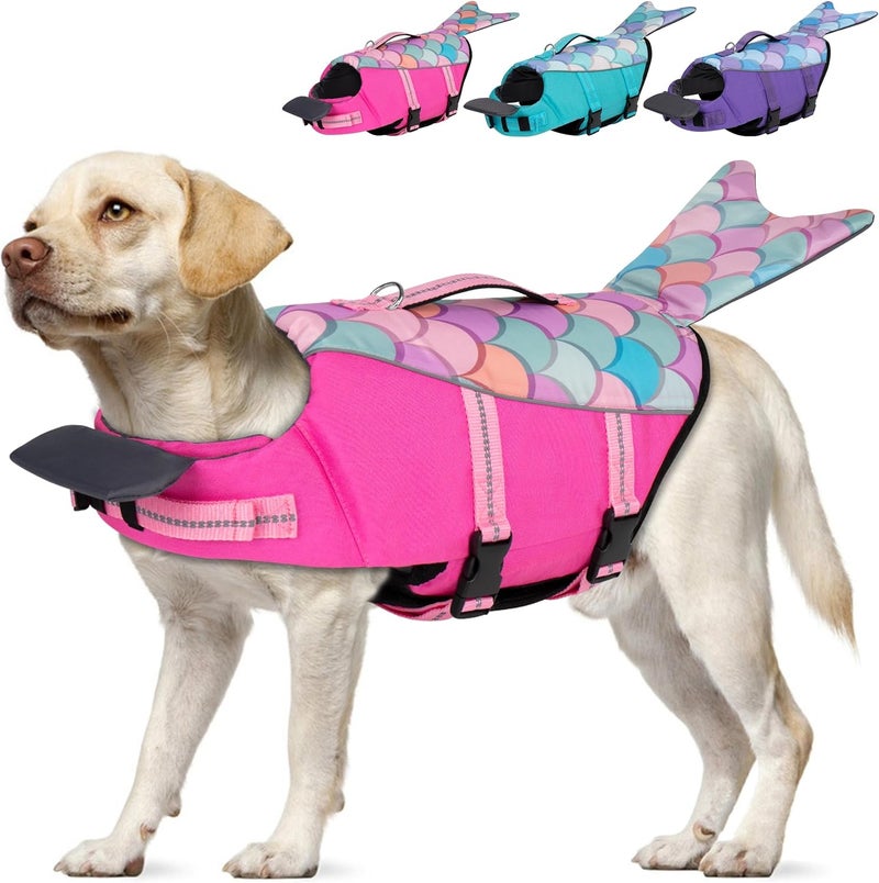 cyeollo Store Dog Life Jacket Reflective Mermaid Dog Life Vest for Swimming Boating, High Buoyancy Pet Life Preserver Lightweight Small Medium Large Dogs Lifejackets with Front Float, Pink L - Image 1